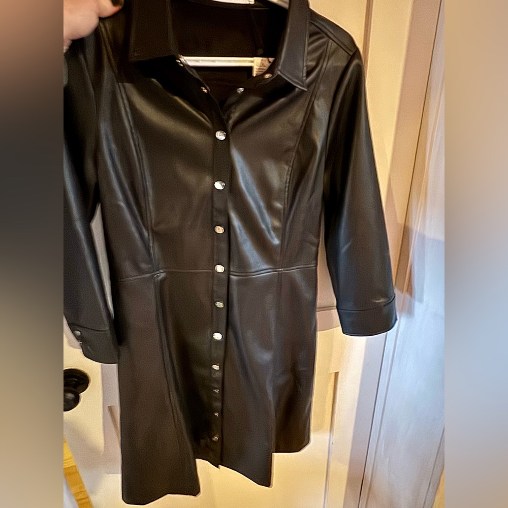 Zara Black Leather-like Dress with Silver Buttons